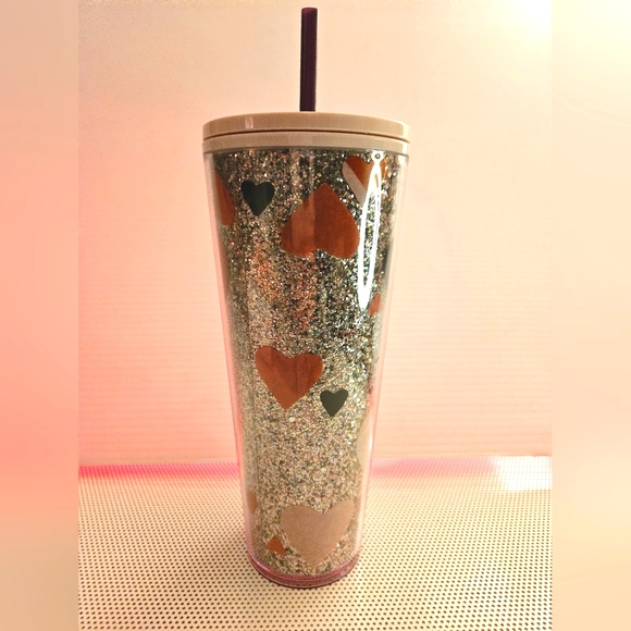 Starbucks 2021 Valentine's Day Heart Sequin Glitter Tumbler 24oz Cold Cup - Picture 2 of 9